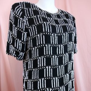 Vtg Stenay Silk  Beaded Evening Top Black and White